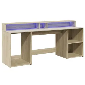 Berkfield Desk with LED Lights Sonoma Oak 200x55x91 cm Engineered Wood