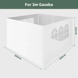 SunDaze Pop Up Gazebo Side Panels 3x3m 4 Piece Replacement Exchangeable Wall Panels with zipper and Window White