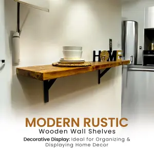 Rustic Breakfast Bar Wall Mounted Industrial 30cm Solid Wood BT01 (Tudor Oak, 60cm (0.6m)