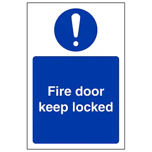 Fire Door Keep Locked Mandatory Safety Sign - Adhesive Vinyl - 150x200mm (x3)