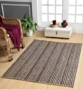 CHAKKAR DARK Stripe Rectangular Jute Beige Black Rug / 120 cm x 180 cm