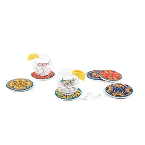 Trinacria Porcelain China Round 6 Piece Coaster Set (Set of 6)