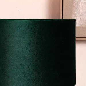 25cm Forest Green Velvet Cylinder Table Lampshade Art Deco