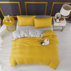 Microfiber Solid Colour Duvet Cover Set with Pillowcases Mustard/Grey / Double - 2 Standard Pillowcases