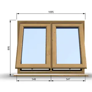 1095mm (W) x 895mm (H) Wooden Stormproof Window - 2 Opening Windows (Opening from Bottom) - Toughened Safety Glass