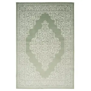 Green Cream Ornate Central Medallion Distressed Rug 80x150cm