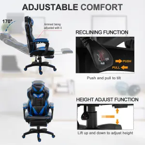 Vinsetto Gaming Chair Ergonomic Reclining Manual Footrest Wheels Stylish Blue