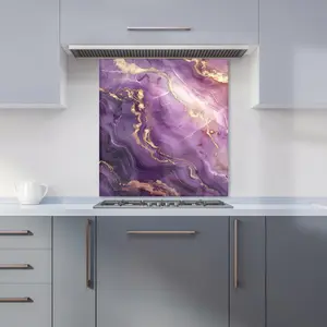 Purple And Gold Marble Effect Premium Glass Kitchen Splashback W600mm x H750mm