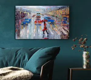 Walk In The Rain Canvas Print Wall Art - Medium 20 x 32 Inches