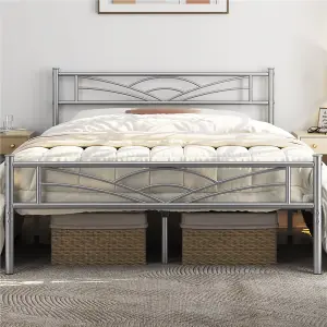 Yaheetech Silver Double Metal Platform Bed with Cloud-inspired Design Headboard