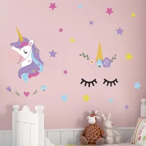 Walplus Sleepy Unicorns Kids Sticker PVC Multicoloured