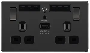 GoodHome Black Nickel 13A Switched Double Screwless WiFi extender socket with USB