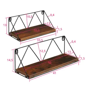 Wall Shelves - set of 2, wooden, decorative metal brackets, high load-capacity - Industrial wood dark, rustic