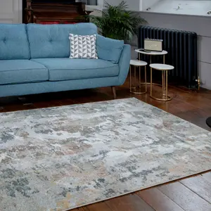 Blue Grey Abstract Design Contemporary Area Rug 60x110cm