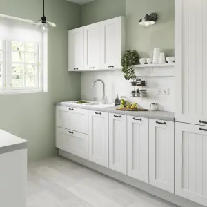 GoodHome Alpinia Tongue & groove Matt white Shaker Glazed Tall glazed Cabinet door (W)500mm (H)895mm (T)18mm