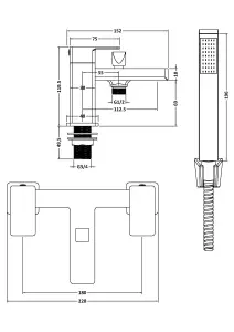 Square Bath Shower Mixer Tap with Shower Kit - Brushed Brass - Balterley