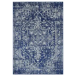 Traditional Navy Rug, Floral Rug for Bedroom, & Dining Room, Easy to Clean Traditional Rug, Navy Rug-120cm X 170cm