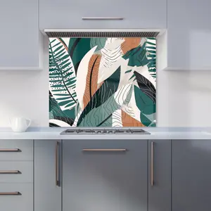 Autumn Tropical Leaves Green Brown Premium Glass Kitchen Splashback W900mm x H650mm