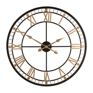 Interiors By Premier Durable Black And Gold Metal Wall Clock, Stylish Large Wall For Livingroom, Functional Bedroom Large Clock