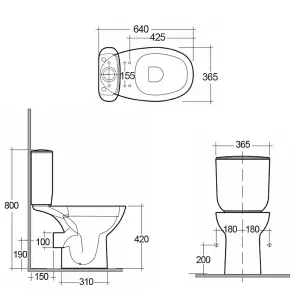 RAK Morning Close Coupled Toilet WC with S600 Basin & Pedestal Set