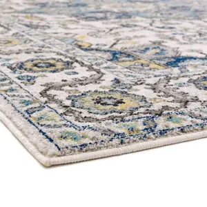 Persian Blue Traditional Easy to Clean Floral Rug For Dining Room -200cm X 290cm