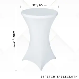 Neel Blue 32"x43" Spandex Cocktail Tablecloth, Round Fitted Stretch Table Cover, White - 2pcs