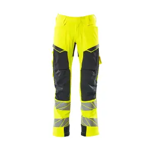 Mascot Accelerate Safe Trousers with Kneepad Pockets - Hi-Vis Yellow/Dark Navy   (30.5) (Leg Length - Regular)