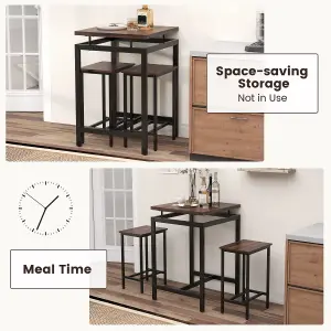 Costway 3 PCS Pub Dining Table Set Industrial Counter Height Table & 2 Stools