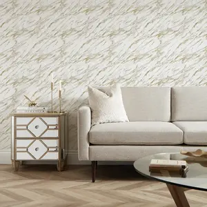 Modern Marble Wallpaper In White With Gold Effect