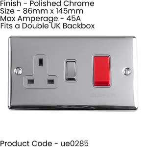 45A DP Oven Cooker Switch & Single 13A Switched Power Socket CHROME & GREY Trim