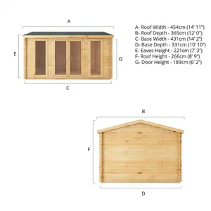 Waltons 4.5m x 3.5m 34mm Wooden Log Cabin Home Office Garden Room