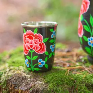 BillyCan Hand-Painted Picnic Cups - 300ml - Carbon Peony - Pack of 6