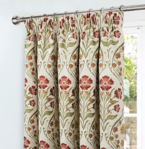 Home Curtains Vermont Chenille Floral Tapestry Fully Lined 45w x 72d" (114x183cm) Terracotta Pencil Pleat Curtains (PAIR)