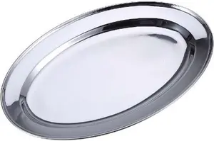 Stainless Steel Oval Rice Tray Plate Serving Dish Platter Meat Buffet Kitchen 35cm