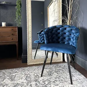 4x Valencia Blue Luxury Velvet Dining Chairs With Black Legs