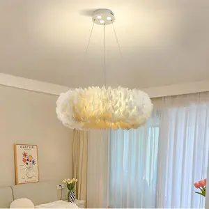 Modern White Chic Fluffy Feather Chandelier Ceiling Pendant Light Shade Dia 50cm