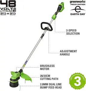 Greenworks Tools 48V (2 X 24V) Line Trimmer 33cm (13") includes 2 x 24V 2Ah batteries & charger