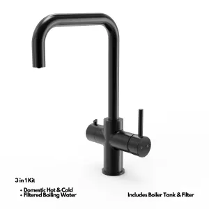 Kersin Elise Matt Black 3 in 1 Instant Hot Water Tap