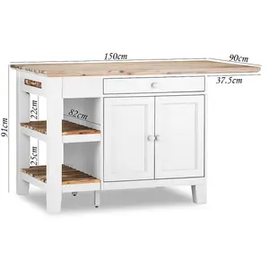 Florence White Kitchen Island with Cupboard and Shelves