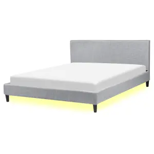 Fabric EU King Size Bed White LED Light Grey FITOU