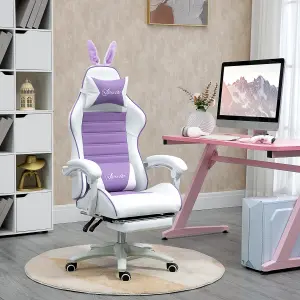 Vinsetto Racing Style Gaming Chair with Footrest Removable Rabbit Ears, Purple