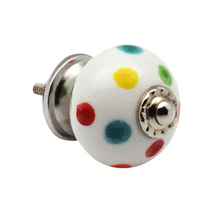 Nicola Spring - Round Ceramic Cabinet Knobs - Polka Dot - Pack of 6