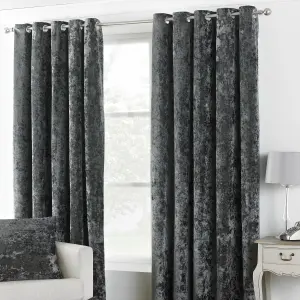 Paoletti Pewter Grey Verona Crushed Velvet Eyelet Curtain Pair (W) 168cm x (L) 137cm