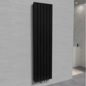 Nes Home 1800 X 410 mm Central Connection Vertical Flat Panel Black Designer Radiator