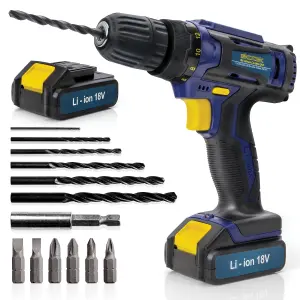 Skotek Cordless Drill Driver 18V/20V Li-Ion Electric Screwdriver Included Drill Bit Set LED Light Charger & 2 Batteries