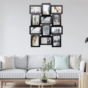 Trendi Large Multi Aperture Picture Photo Frame Holds 12 x 6x4 Inch Photo Frames Collage Picture Wall-Mounted frame  Black