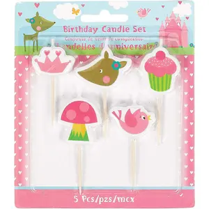 Amscan Woodland Princess Pick Candles (Pack of 5) Pink/Brown/Green (One Size)