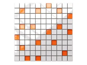 Ceramic mosaic with glass inserts on mesh for bathroom or kitchen 300mm x 300mm - White Carrot