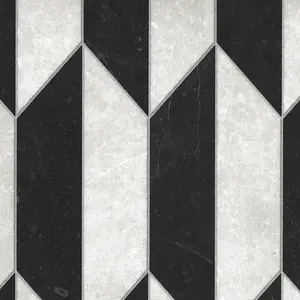 Black-White Designer Effect Anti-Slip Vinyl Flooring Sheet For Kitchen Bathroom Dining Room 2.5mm Thick-7m(23') X 4m(13'1")-28m²