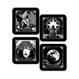 Deadly Tarot The Moon Temperance The Empress & The Star Coaster Set (Pack of 4) Black (One Size)